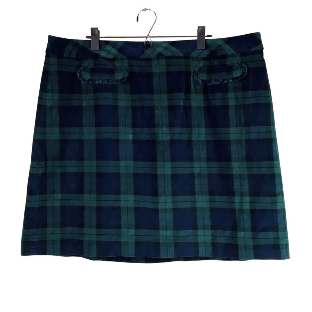 Talbots Plaid Velvet Skirt Size 20 Cotton Blue Green Holidays